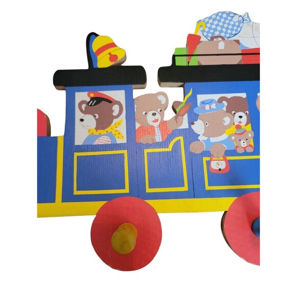 Vintage Grossman Train Bear Wall Hanging Coat or Hat Rack 4 Pegs Baby Germany - Picture 3 of 9